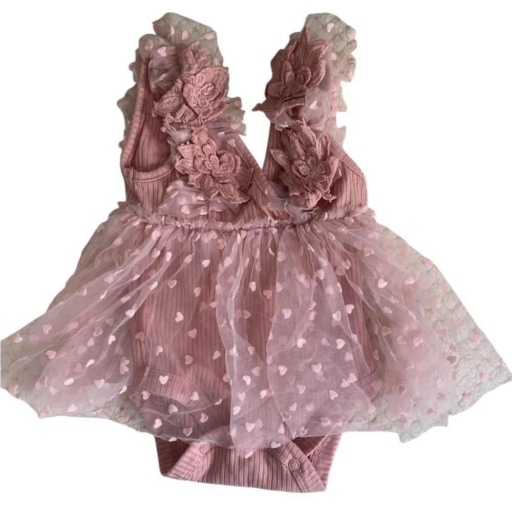 SHEIN Baby Girl Tutu Onesie – Size 6–9 Months Pink Heart Mesh Dress